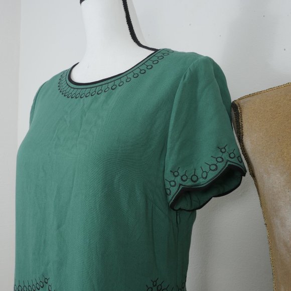 Boden Green Black Embroidery Design Short Sleeve Size 8 Boho Dress - Picture 5 of 12